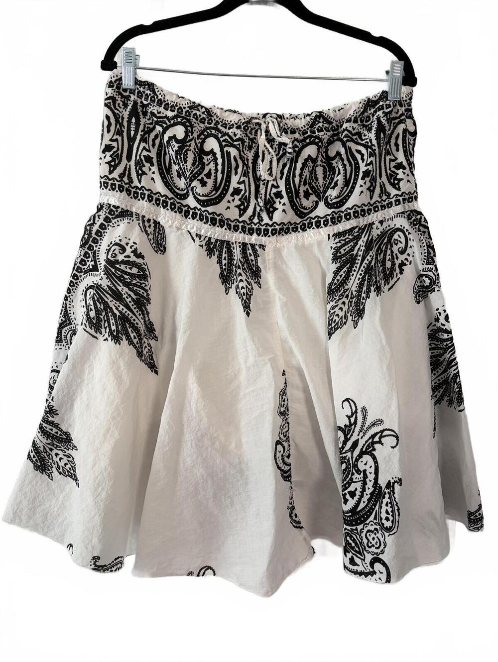 Karma-Highway Skirt Womens One Size Black & White Paisley Print Mini Adjustable